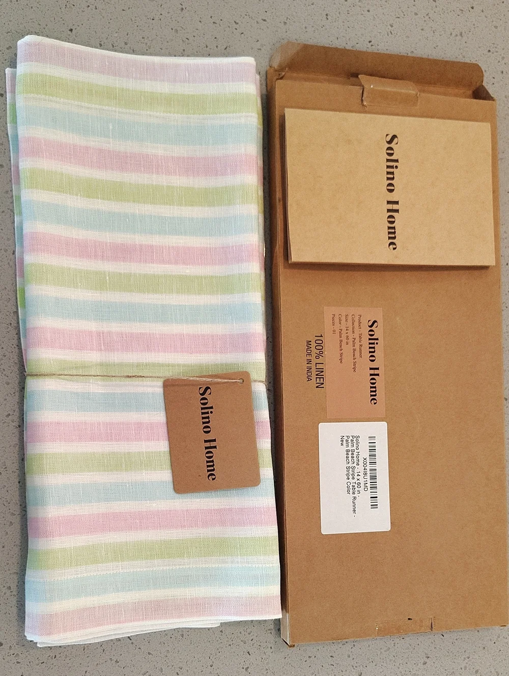 Pastel Stripe 100% linen Table Runner 14 X 60 in